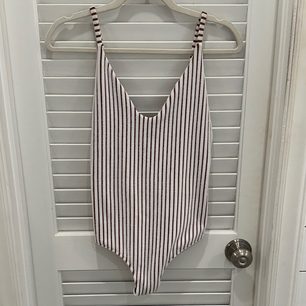 Aerie Brown and White Cheeky One-Piece Bathing Suit / Body Suit